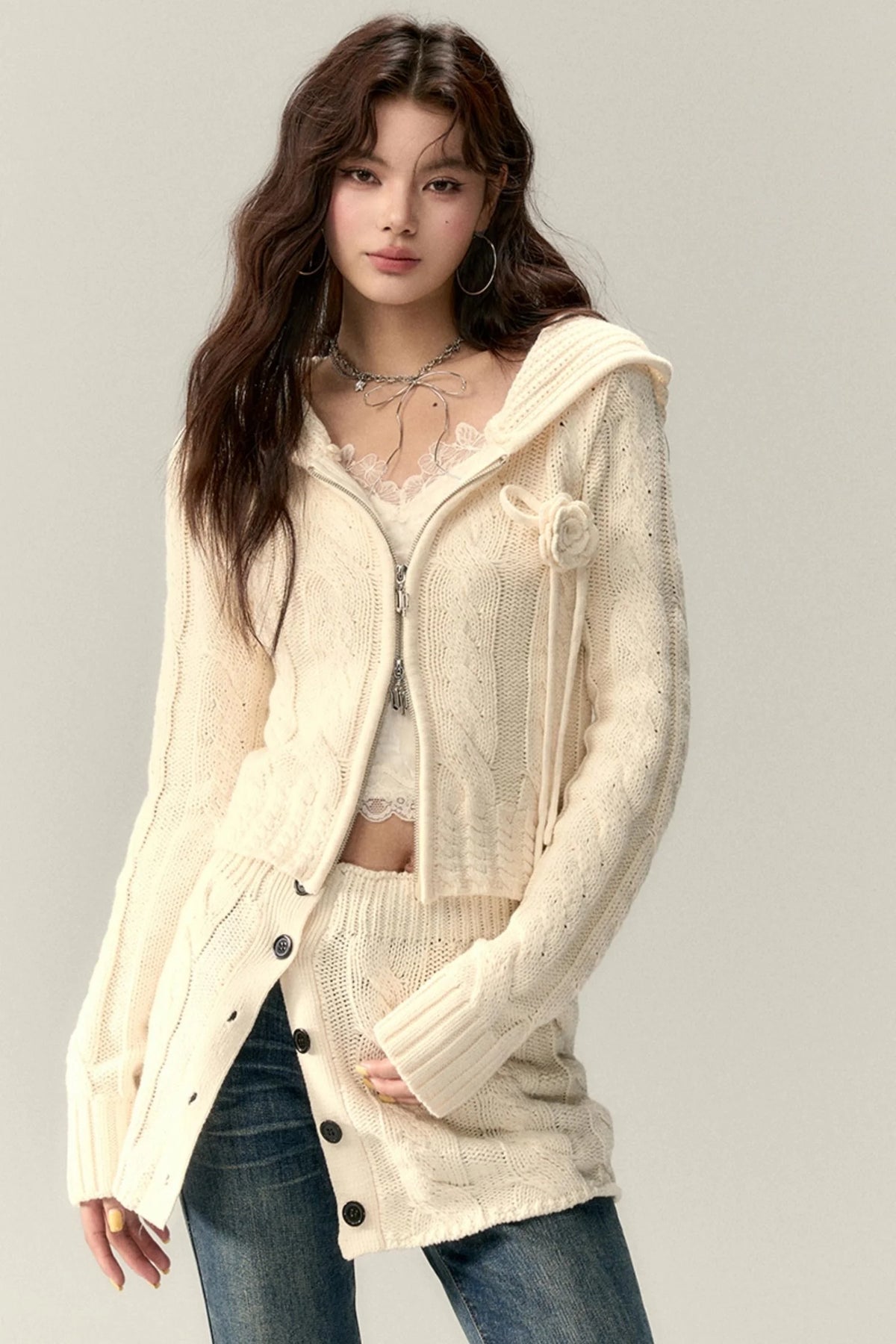 Button Detail A-Line Knit Skirt