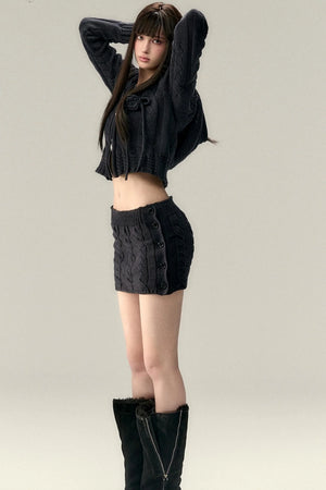 Button Detail A-Line Knit Skirt