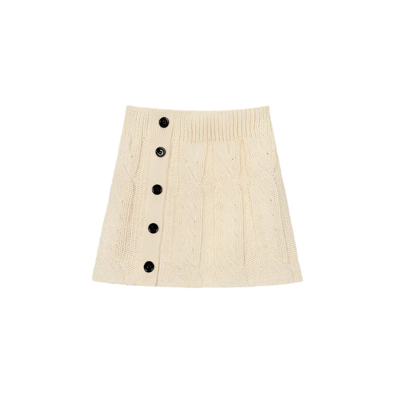 Button Detail A-Line Knit Skirt