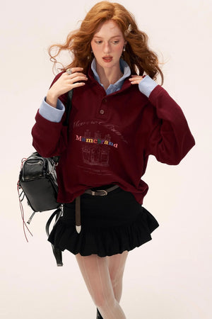 Button Lapel Polo Sweatshirt