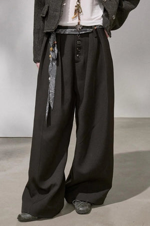 Button Pleated Winter Pants