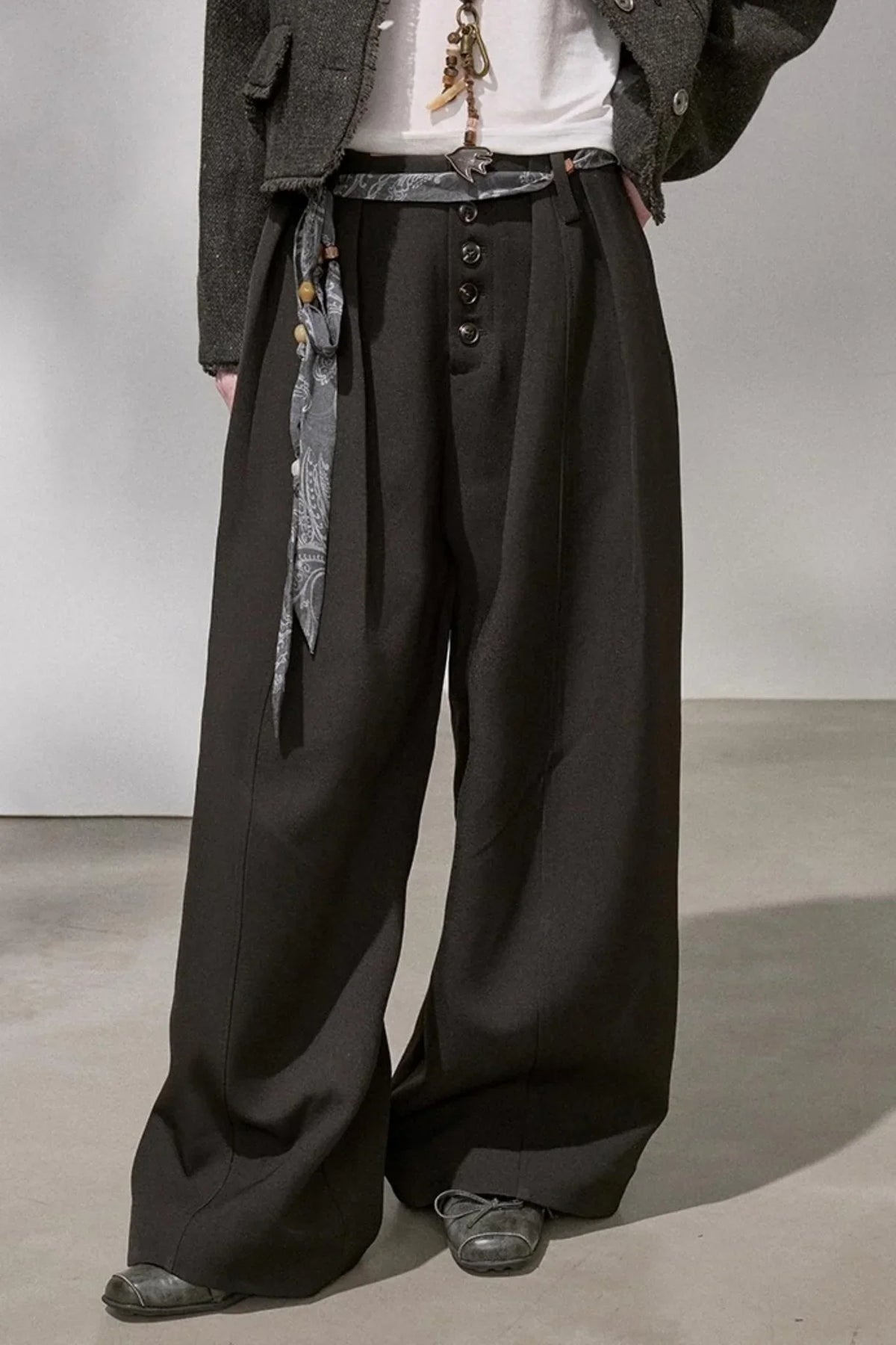 Button Pleated Winter Pants