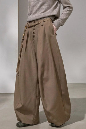 Button Pleated Winter Pants
