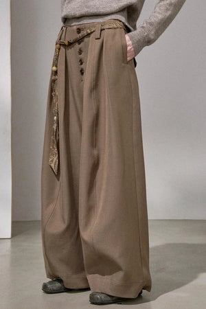 Button Pleated Winter Pants