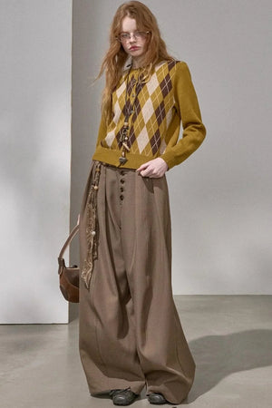 Button Pleated Winter Pants