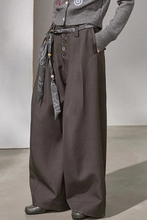 Button Pleated Winter Pants