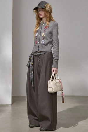 Button Pleated Winter Pants