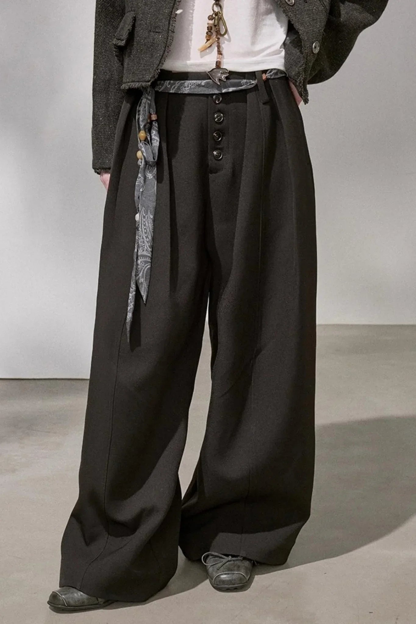 Button Pleated Winter Pants
