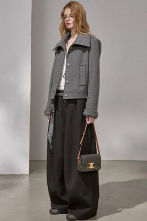 Button Pleated Winter Pants