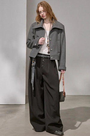 Button Pleated Winter Pants