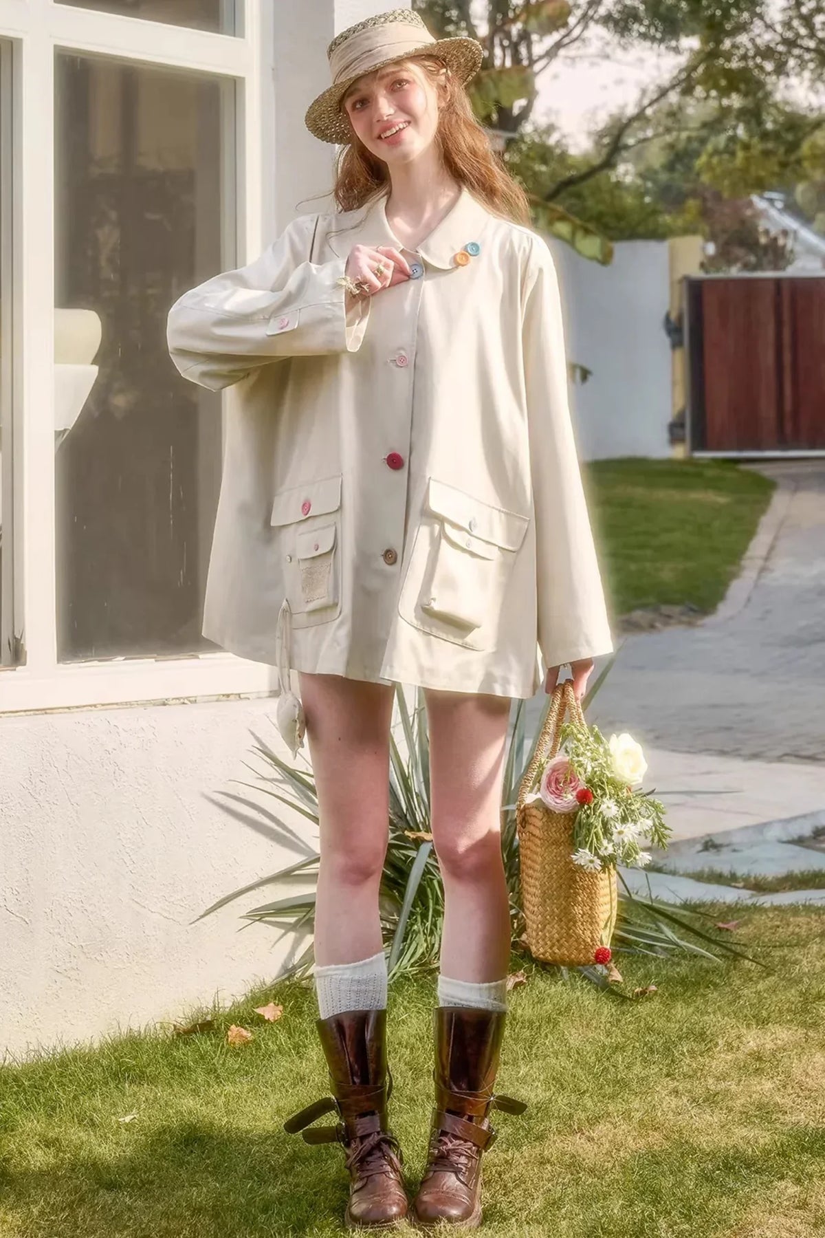 Button Pocket Trench Coat