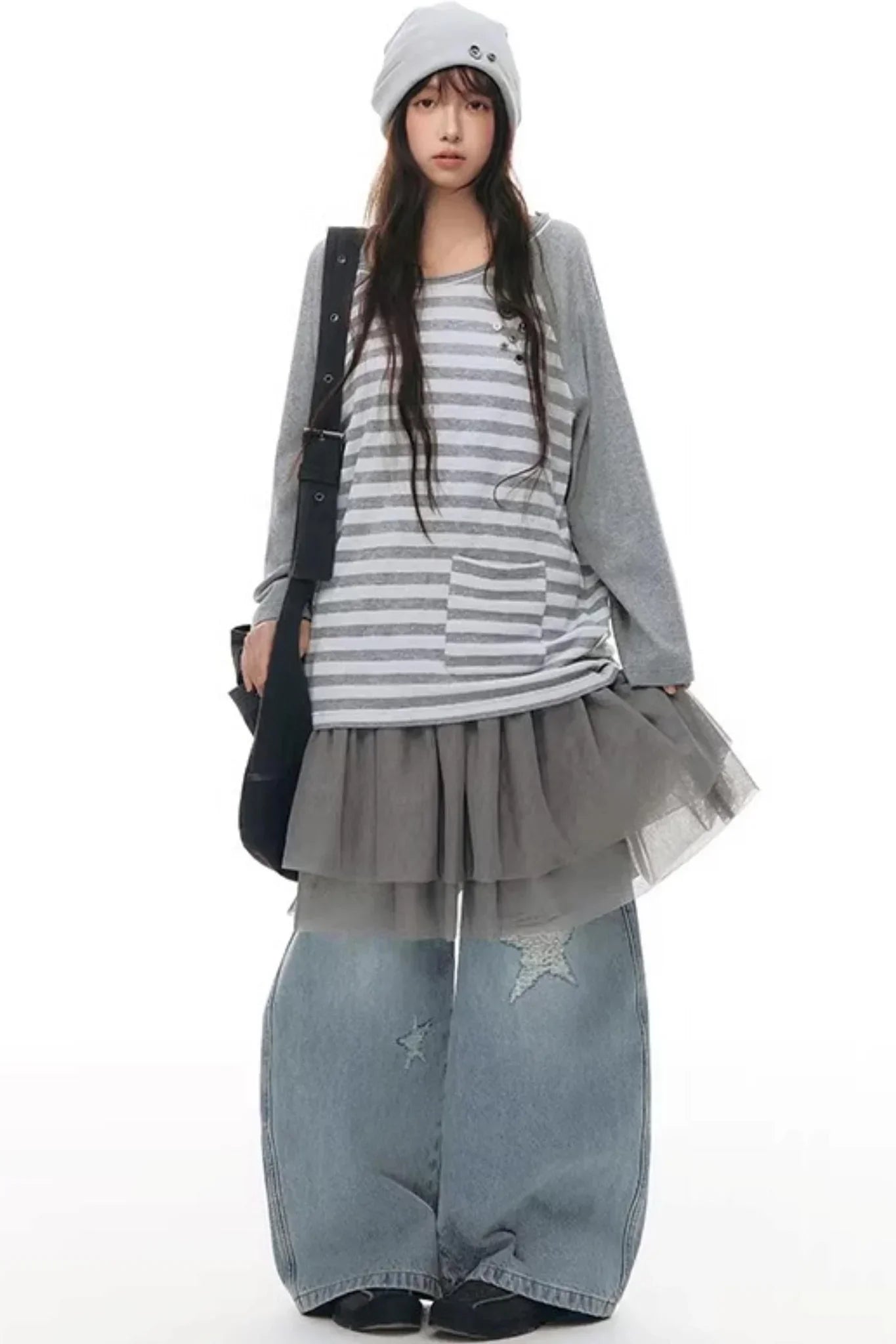 Button Striped Off-Shoulder Top