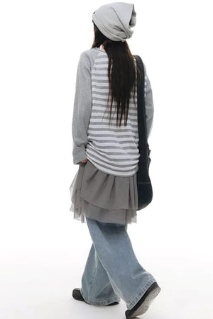 Button Striped Off-Shoulder Top