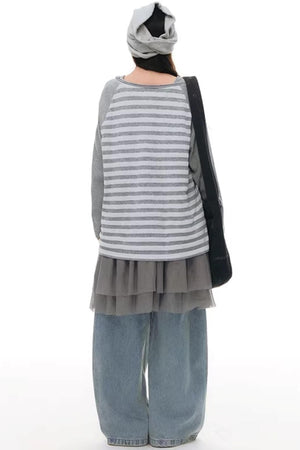Button Striped Off-Shoulder Top