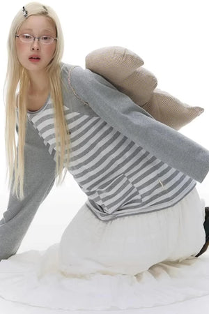 Button Striped Off-Shoulder Top
