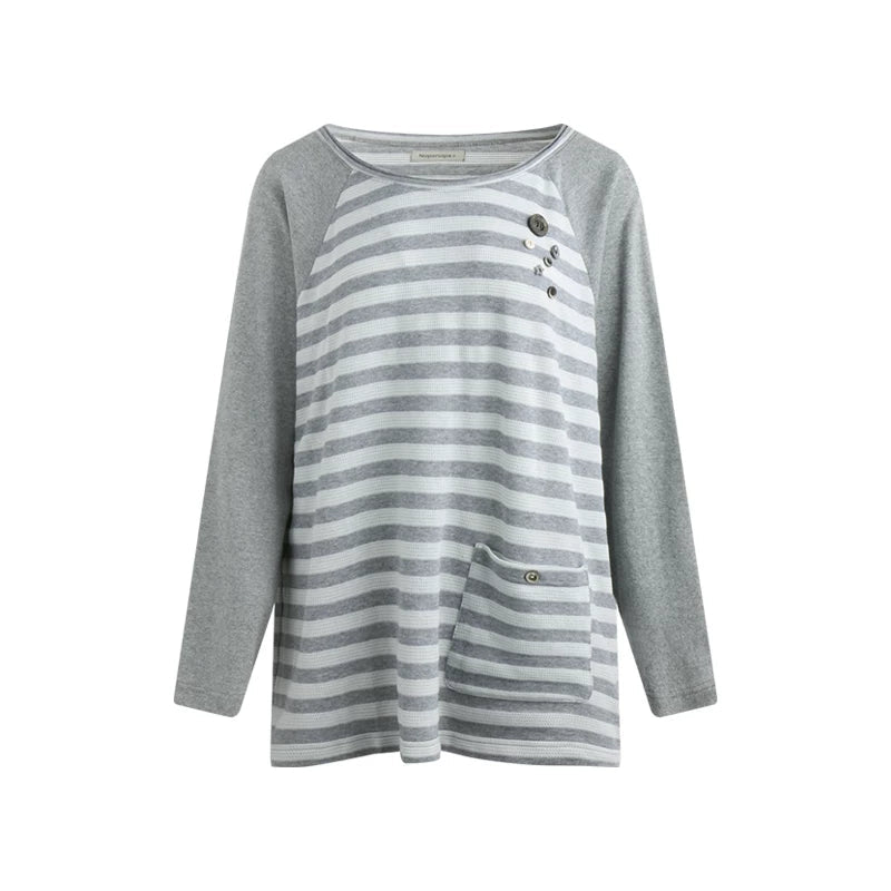 Button Striped Off-Shoulder Top