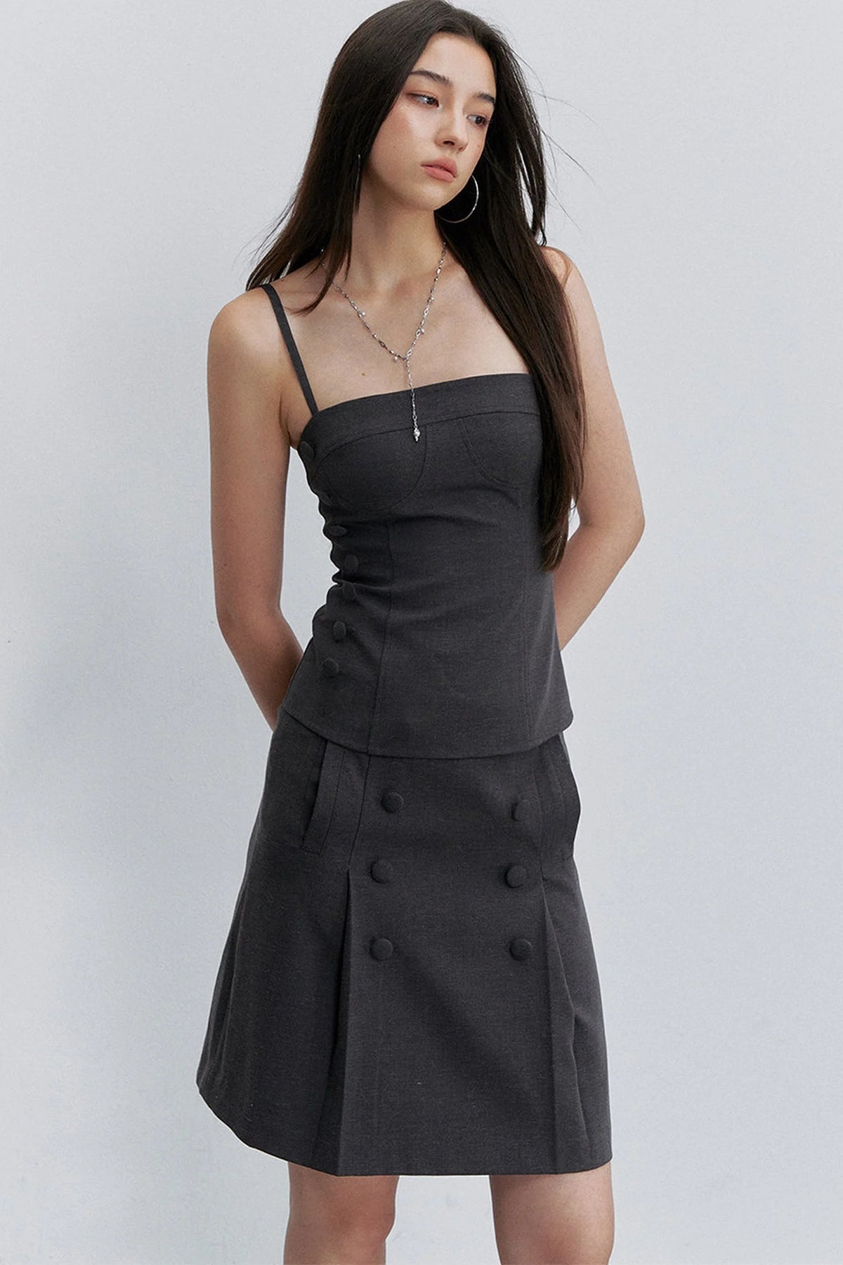 Buttoned Tie Waist Tube Top