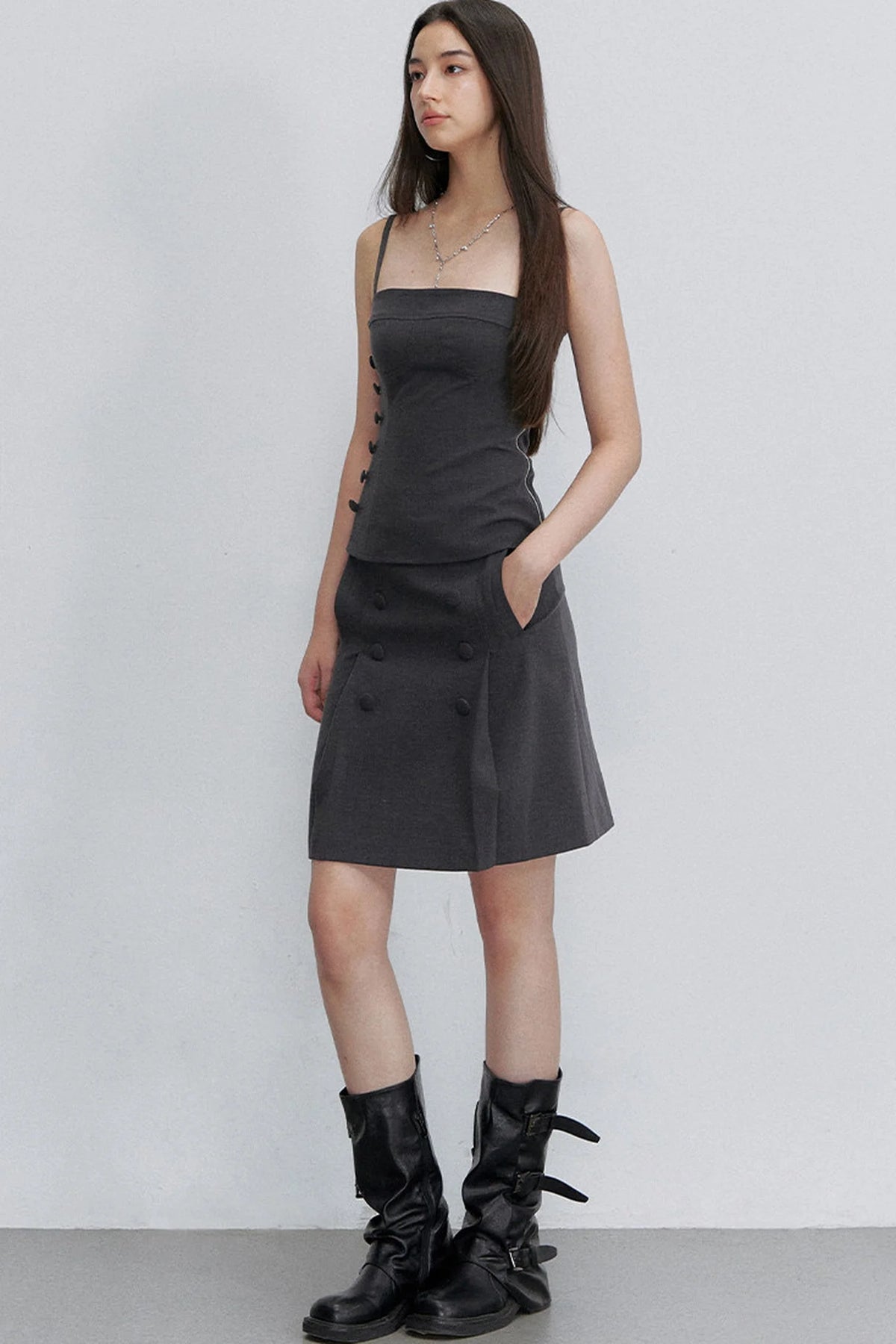 Buttoned Tie Waist Tube Top