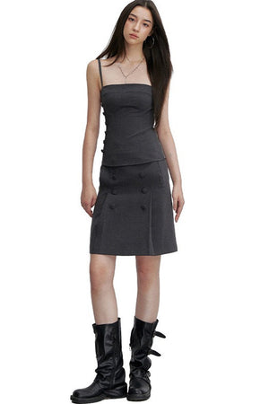 Buttoned Tie Waist Tube Top
