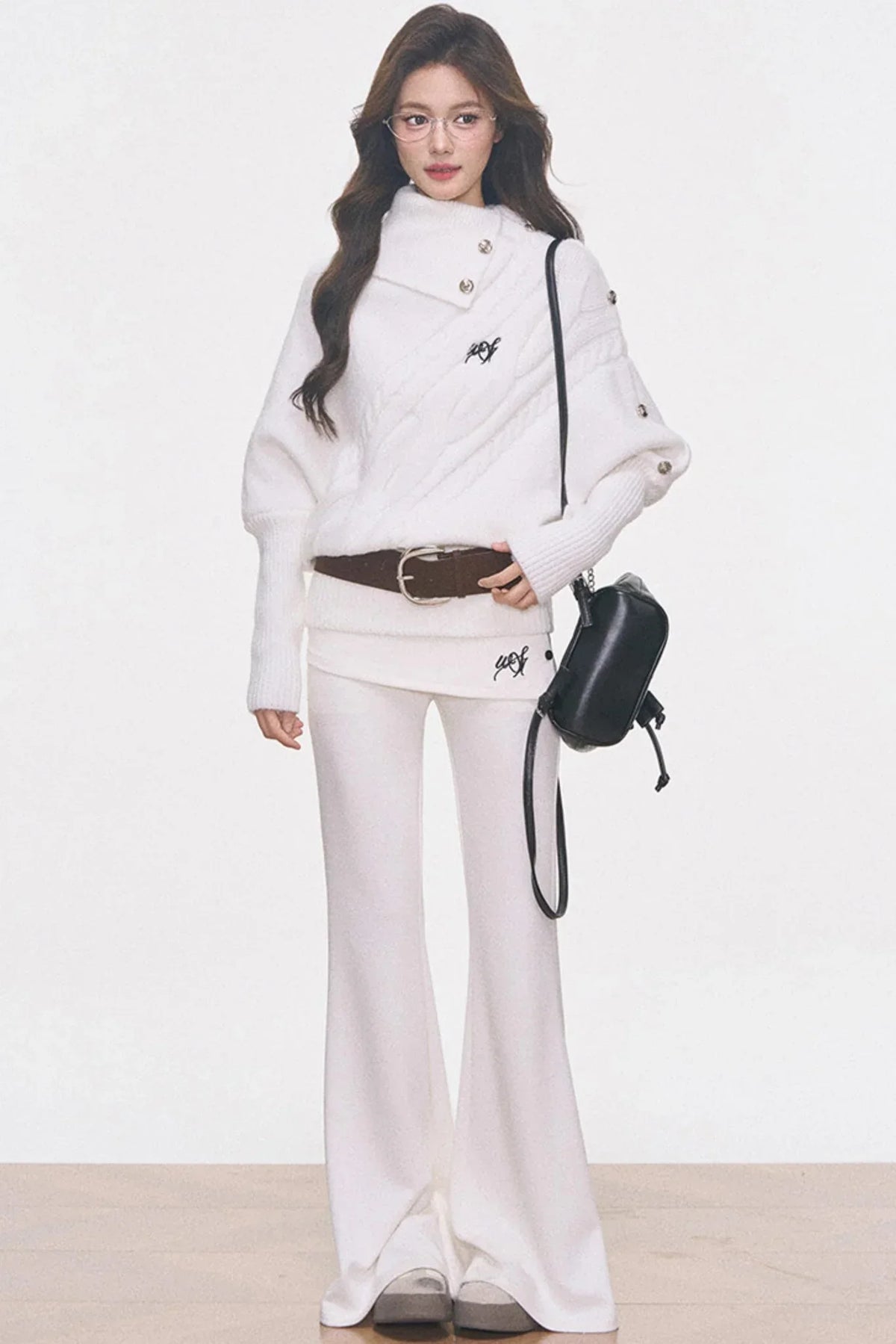 Cable Knit Waist-Cinching Sweater Set-Up