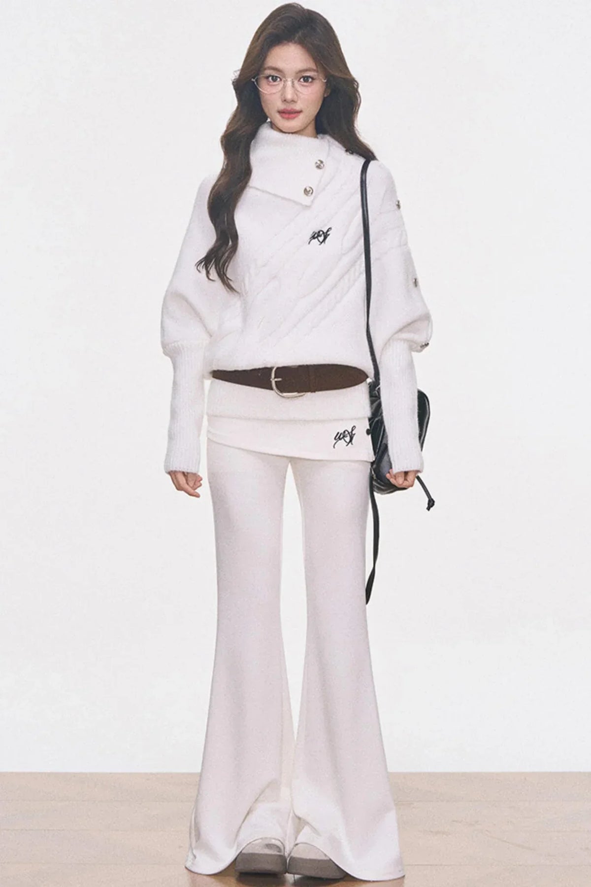 Cable Knit Waist-Cinching Sweater Set-Up