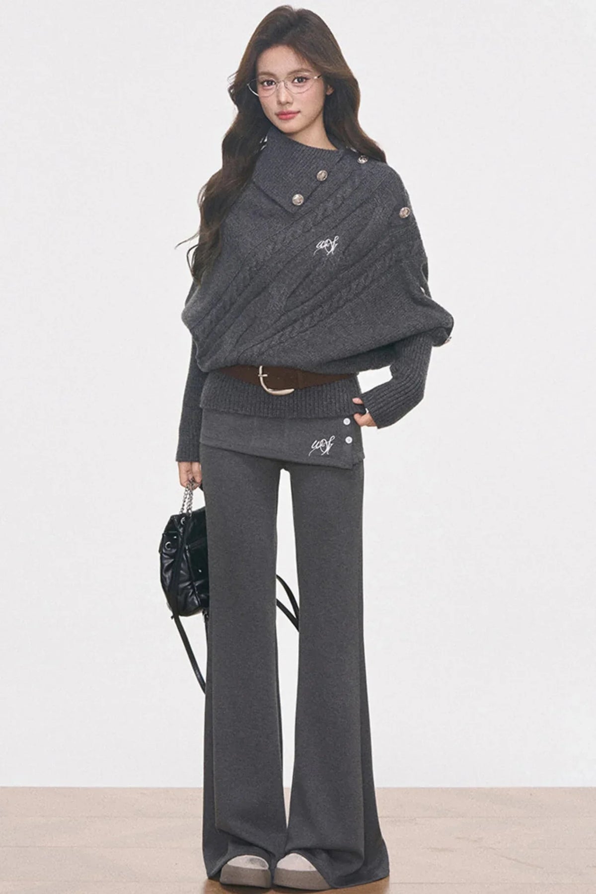 Cable Knit Waist-Cinching Sweater Set-Up