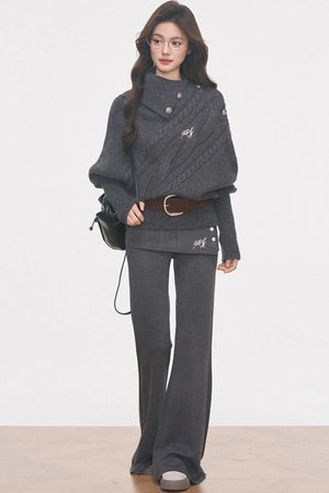 Cable Knit Waist-Cinching Sweater Set-Up