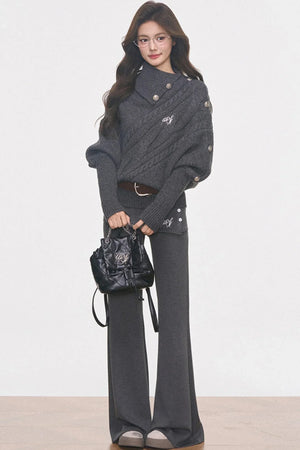 Cable Knit Waist-Cinching Sweater Set-Up