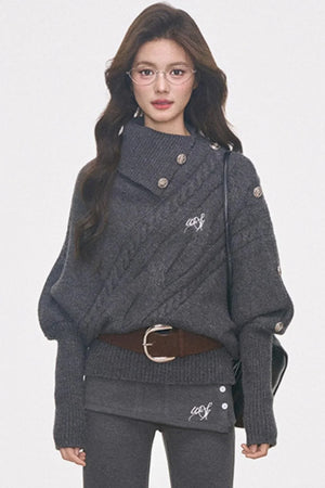 Cable Knit Waist-Cinching Sweater Set-Up