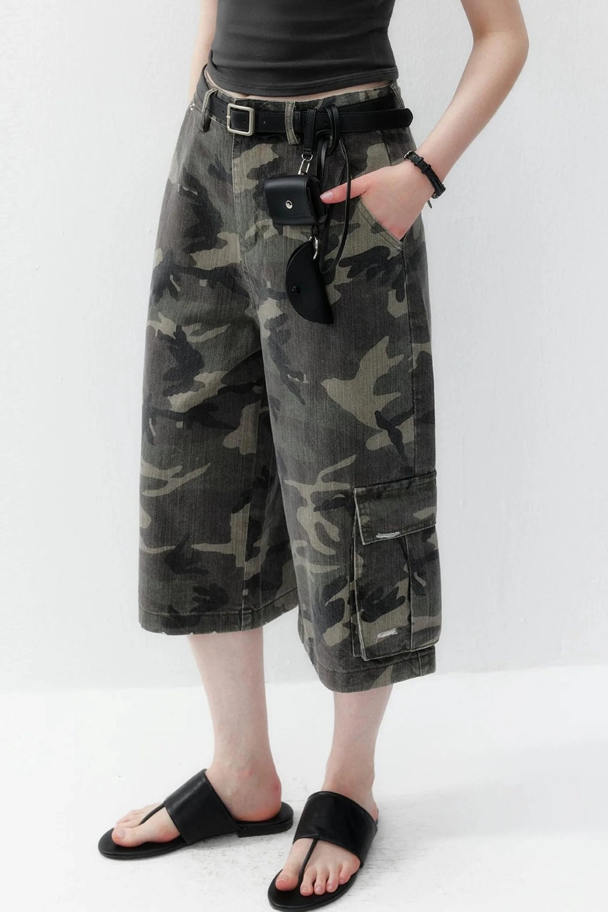 Camouflage Denim Wide-Leg Pants