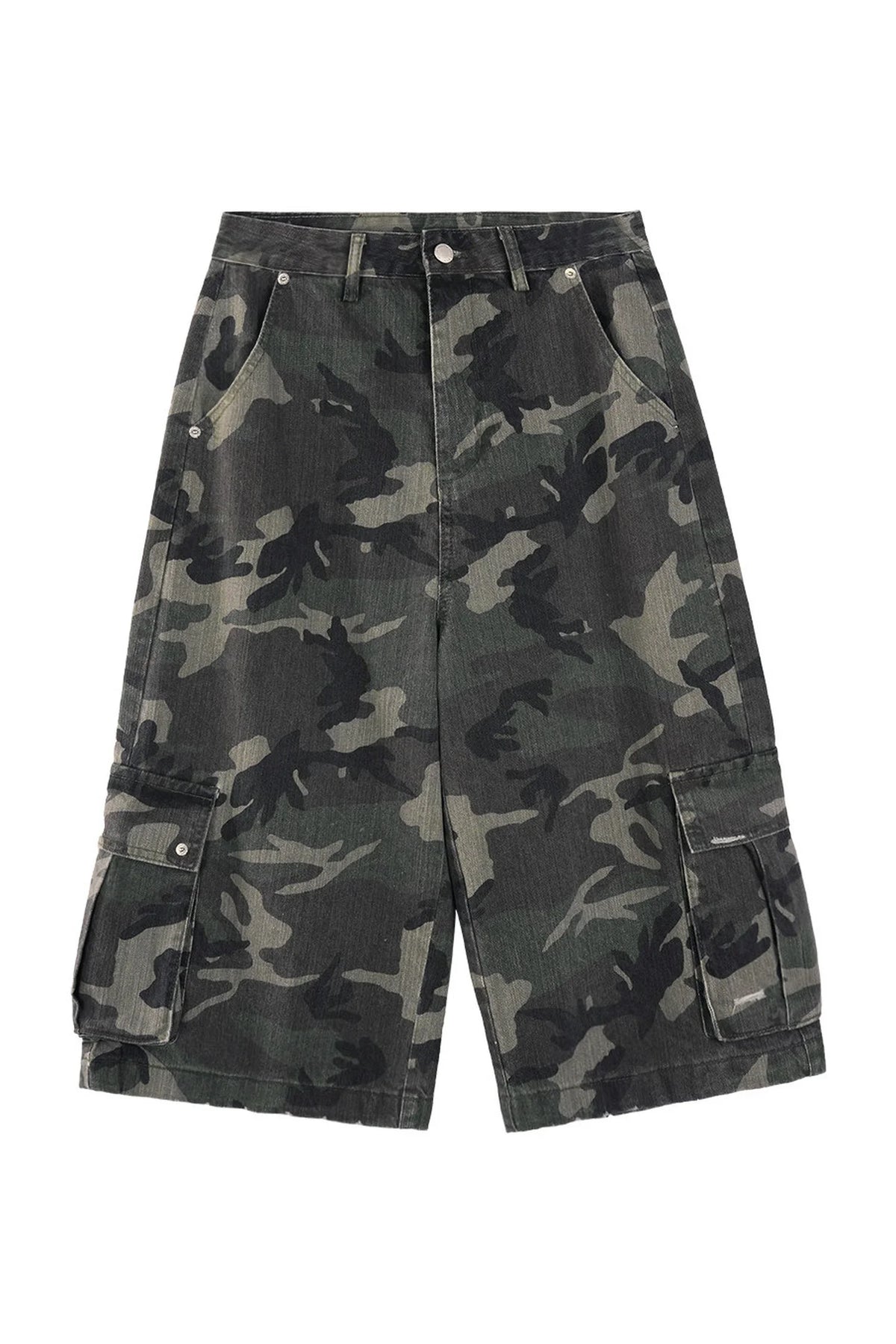 Camouflage Denim Wide-Leg Pants