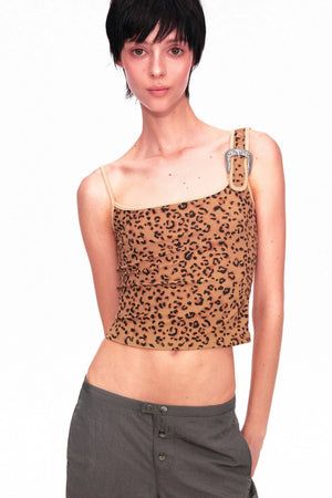 Camouflage Leopard Print Asymmetrical Metal Buckle Camisole