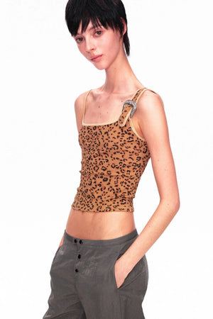 Camouflage Leopard Print Asymmetrical Metal Buckle Camisole