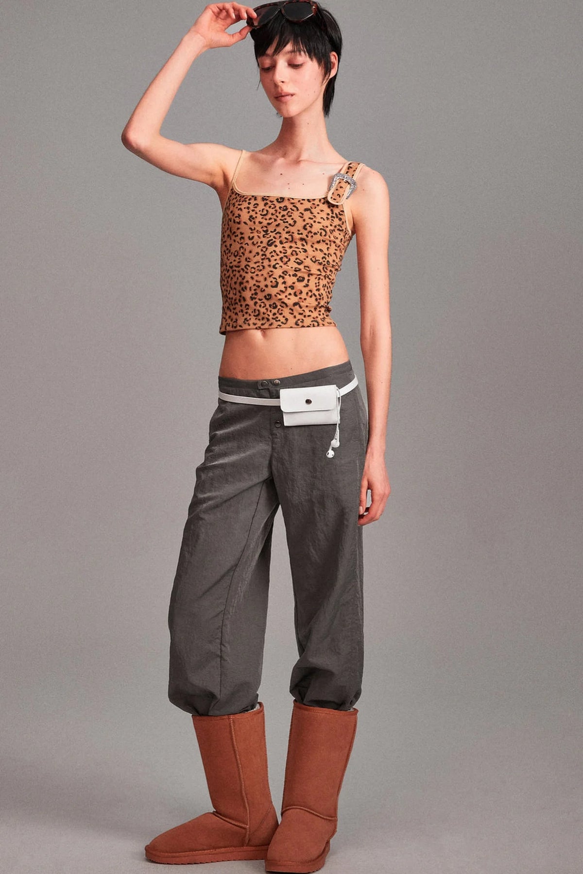 Camouflage Leopard Print Asymmetrical Metal Buckle Camisole
