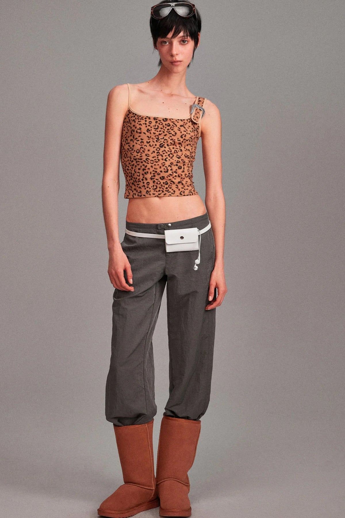 Camouflage Leopard Print Asymmetrical Metal Buckle Camisole