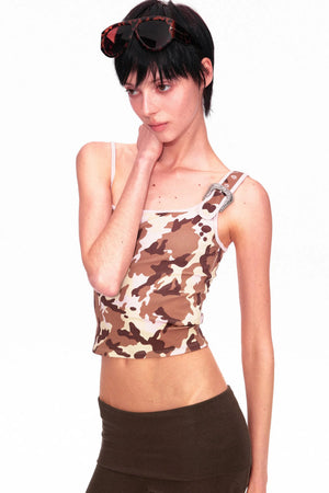 Camouflage Leopard Print Asymmetrical Metal Buckle Camisole