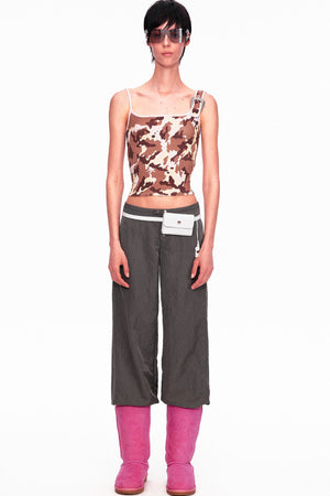 Camouflage Leopard Print Asymmetrical Metal Buckle Camisole