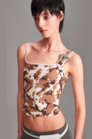 Camouflage Leopard Print Asymmetrical Metal Buckle Camisole