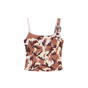 Camouflage Leopard Print Asymmetrical Metal Buckle Camisole