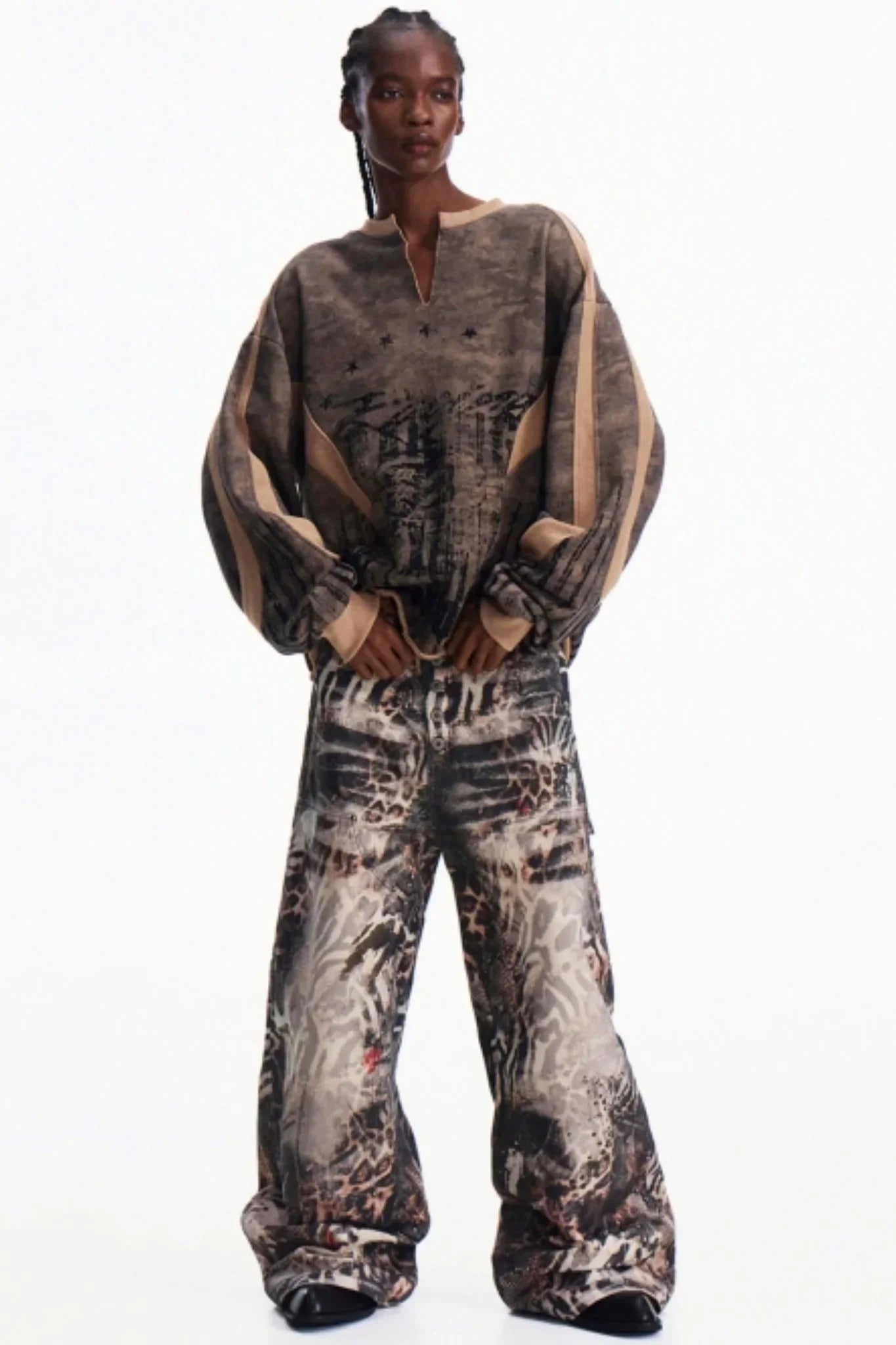 Camouflage Patchwork Half-Zip Top
