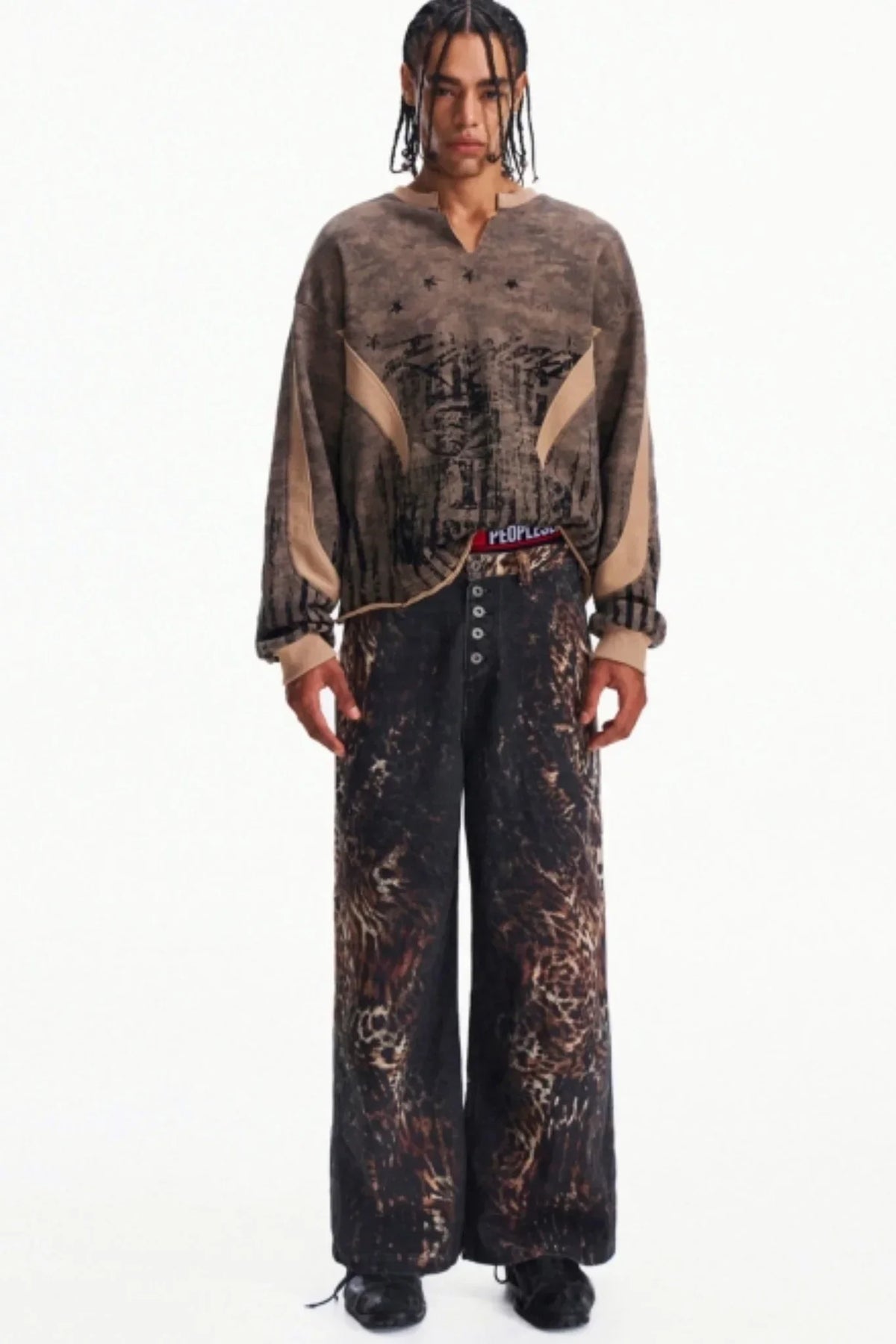 Camouflage Patchwork Half-Zip Top