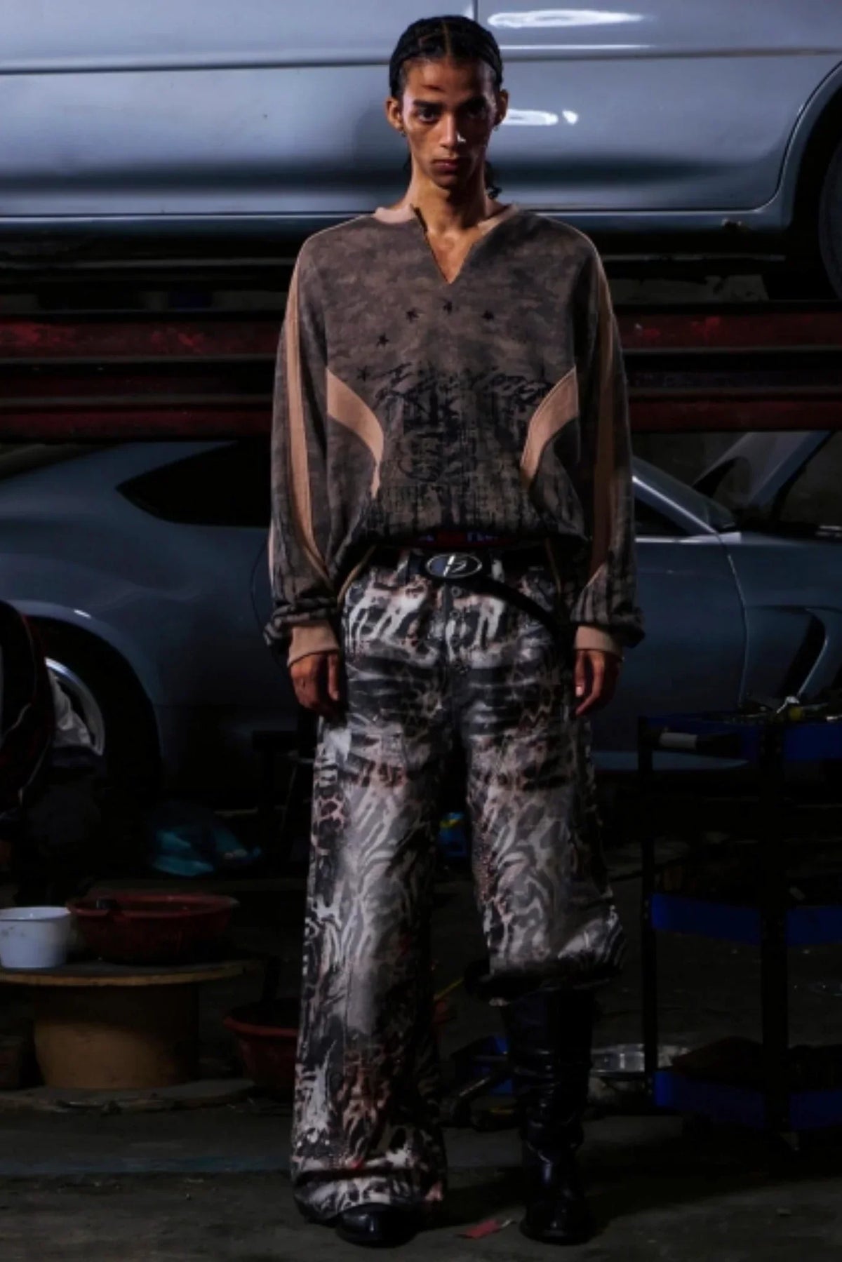 Camouflage Patchwork Half-Zip Top