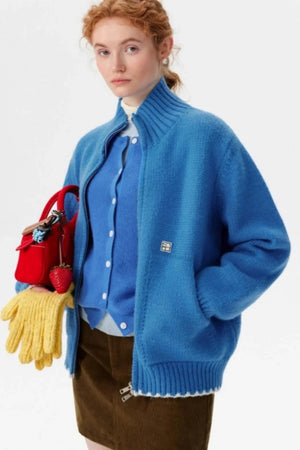 Candy-Colored Double-Zip Knitted Jacket