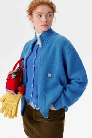 Candy-Colored Double-Zip Knitted Jacket