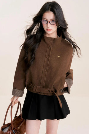 Caramel Check Woolen Jacket