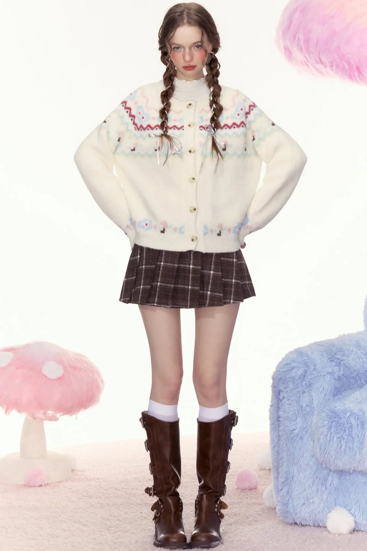 Caramel Cookies Retro Checked Pleated Skirt