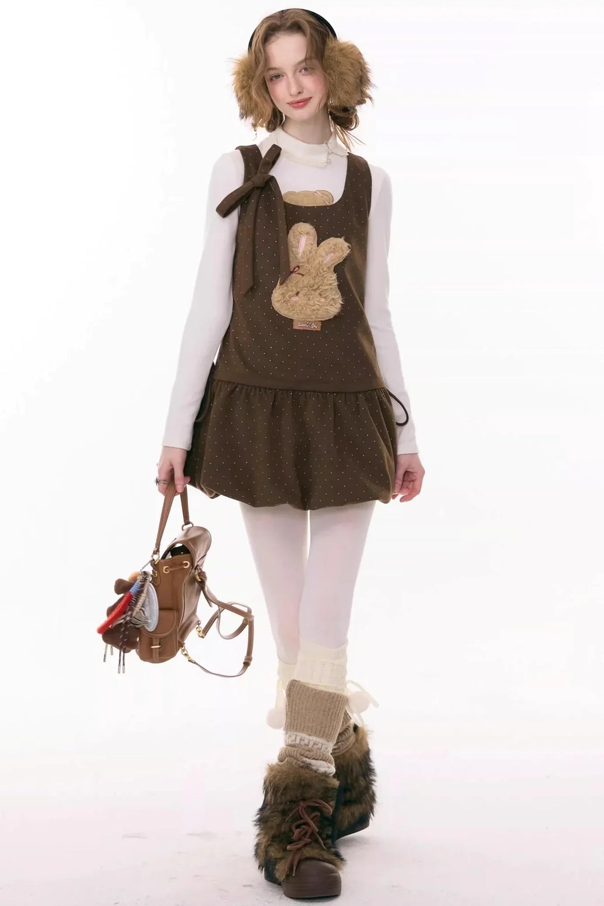 Caramel Polka Dot Vest Dress