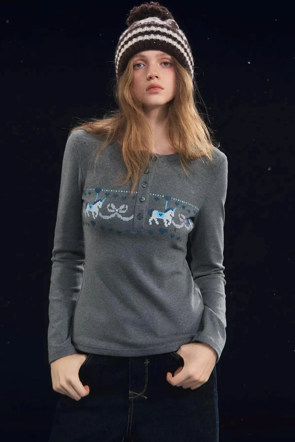 Carousel Print Velvet Top