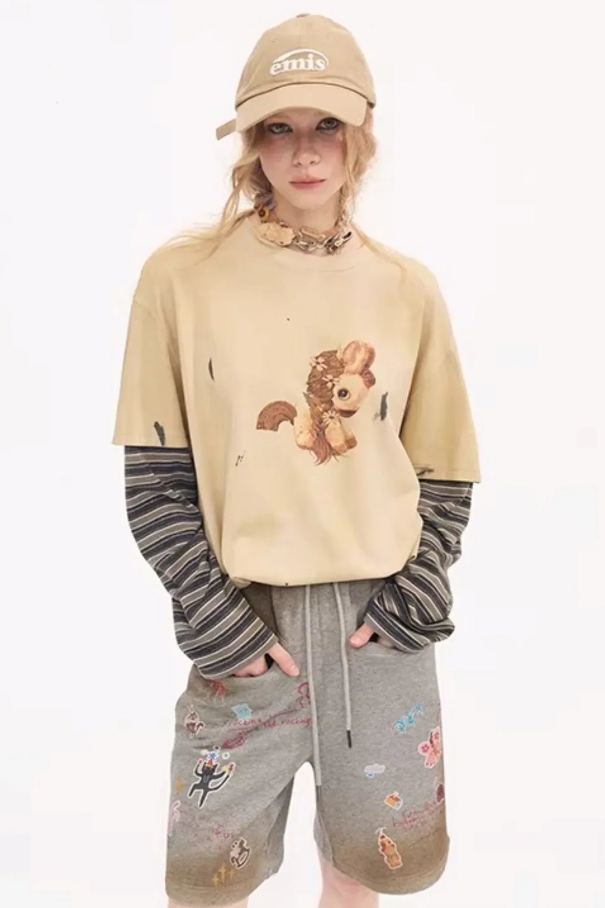 Cartoon Animal Distressed Pants