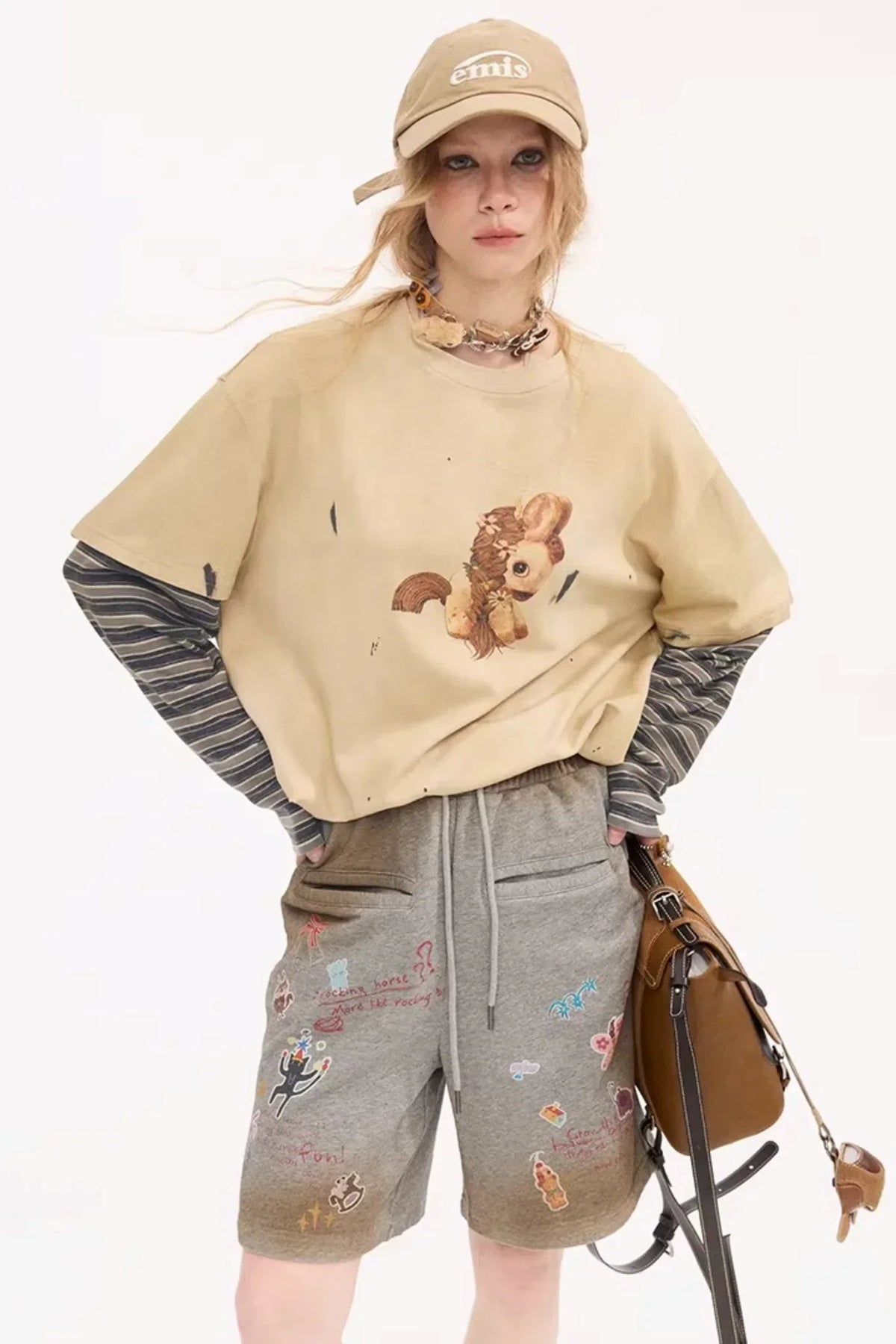 Cartoon Animal Distressed Pants